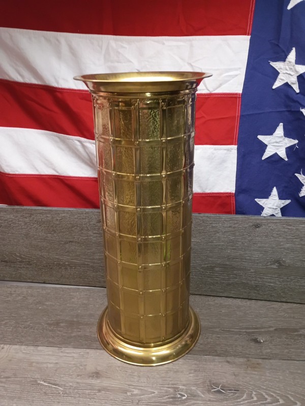Vtg. Lattice Embossed Brass Umbrella Cane Stand Made In England 19" Stamped 💥