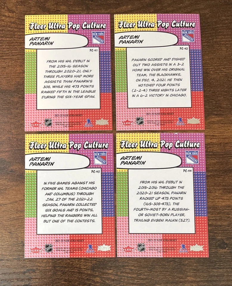 2021-22 Upper Deck Fleer Ultra Pop Culture SP Artemi Panarin #PC-41, 42, 43, 44 - Image 2 of 2