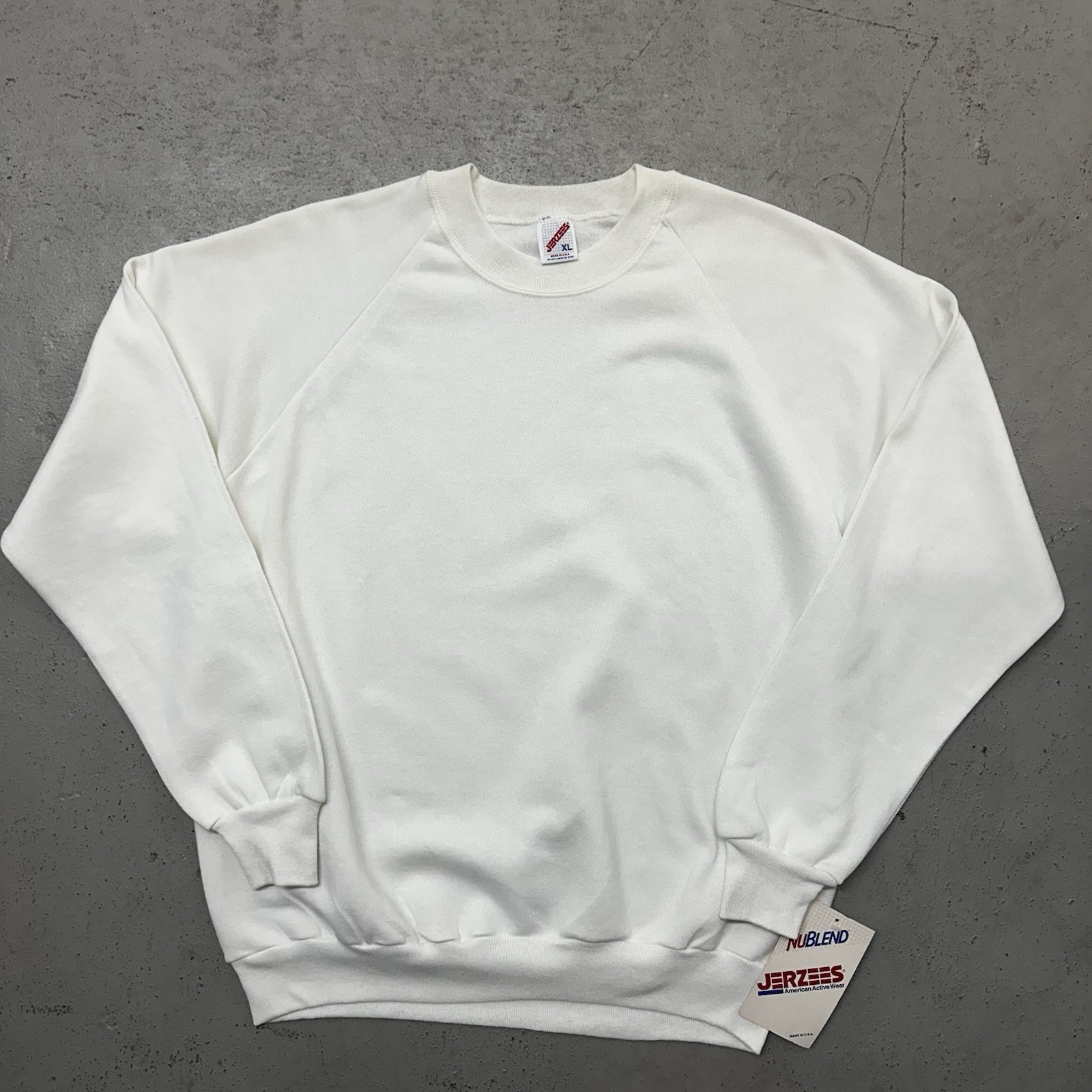 Vintage Jerzees Solid White Raglan Crewneck Sweatshirt Mens XL Deadstock 80s USA