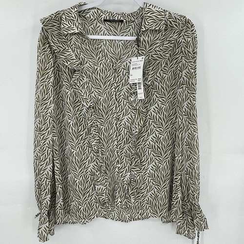 T Tahari Blouse Tops Womens Large Multicolor Tropical Print Long Sleeve Collared