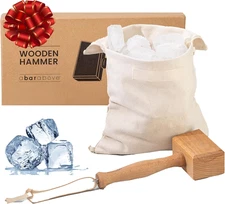 Wooden Ice Mallet and Lewis Bag, Includes Extra Large Manual Ice Crusher, Premiu