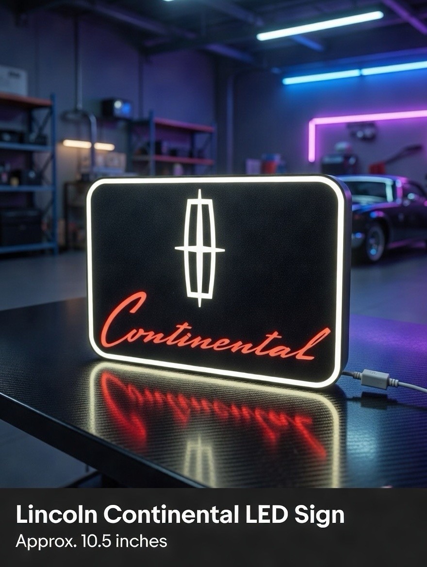 Lincoln Continental Light Up LED Neon Sign Vintage Cars Man Cave Collectors Ford