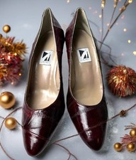 VIntage J Renee Dark Red Wine EEL Skin 3" Pumps Fine Leather Upper Size 8.5M