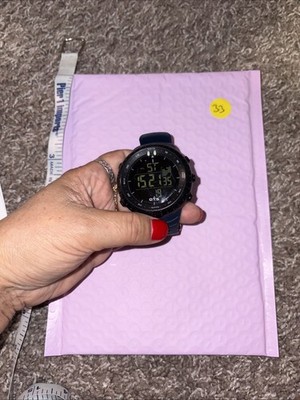 O.T.S Round Watch T7005G Mens 51mm Black LCD Digital Quartz Alarm Chrono WR 5ATM