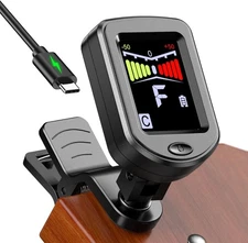New Bee Clip-On Guitar Tuner Rechargeable with Color Screen 1 Pack, Black 