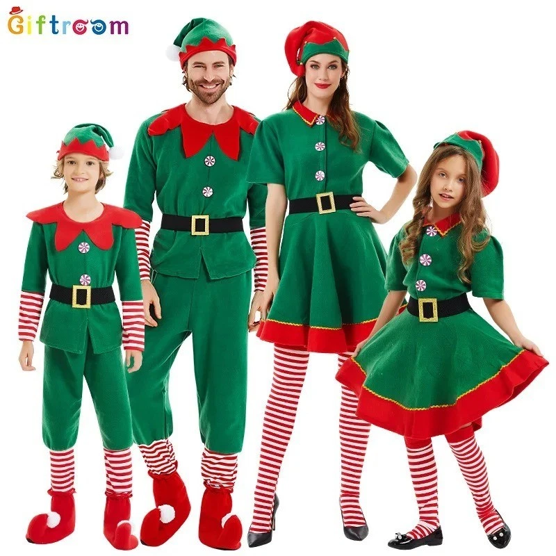 Disfraz de Elfo Navidad Papá Noel Ayudante Adulto Navidad Vestido Claus Conjunto Verde Niños Foto 2 de 4