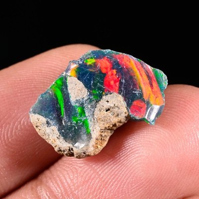 6.85ct Amazing Multi Welo Fire AAA Quality Black Opal Rough Ethiopian 18X12X9mm