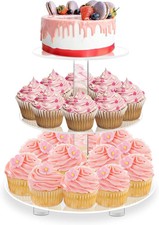 3Tier Round Cupcake Stand with Base, Acrylic Cake Stand,Tower 4" Between 2 Layer