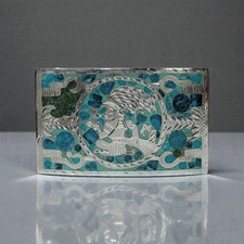   VTG Mexico Sterling Silver Belt Buckle 47g AOR Eagle 4 Mayan Aztec Turquoise