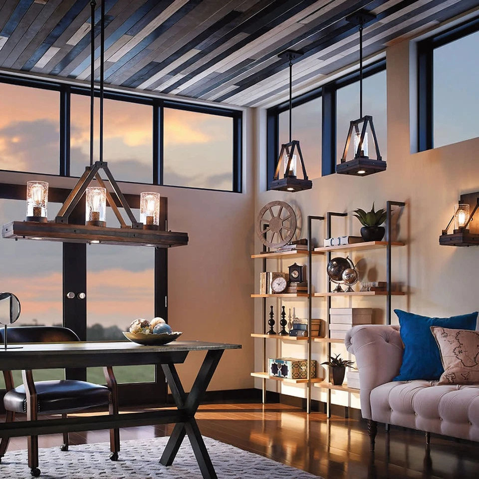 Lámpara de araña lineal Kichler 43433 Colerne 3 luces 36" W - castaño rojizo teñido Foto 3 de 4