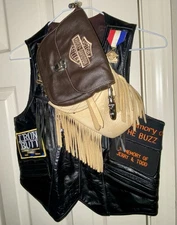 Leather Harley Vest Medium Pouches Pins