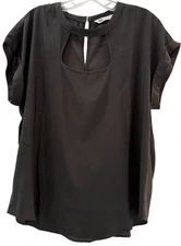 So Good For Life Top Womens Size XL Black Open Front Chest Keyhole Back NWOT