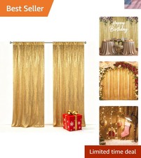 2 PCS Gold Sequin Backdrop Curtain 2x8ft Glitter Photo Background Stage