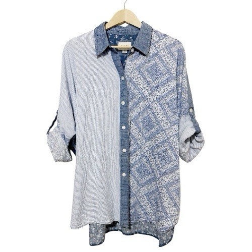American Eagle Patchwork Oversized Button Down Sh… - image 2