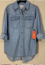 Sofia Vergara Boyfriend Oversized XS Blue Tunic Shirt Light Wash Denim Chambray