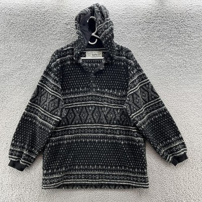 VTG 90s Gap Sweater Mens Medium Black Fair Isle Hooded Deep Pile Fleece Made USA