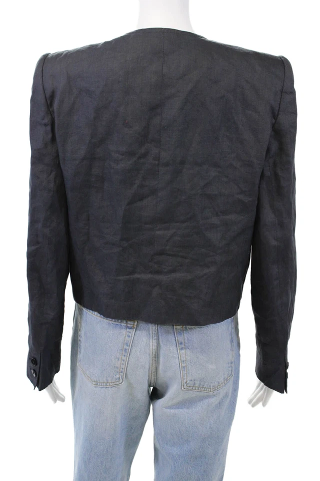 Chaqueta Blazer Recortada Valentino Miss V Mujer Botón Ajustado Lino Azul Marino Talla IT 48 Foto 3 de 4