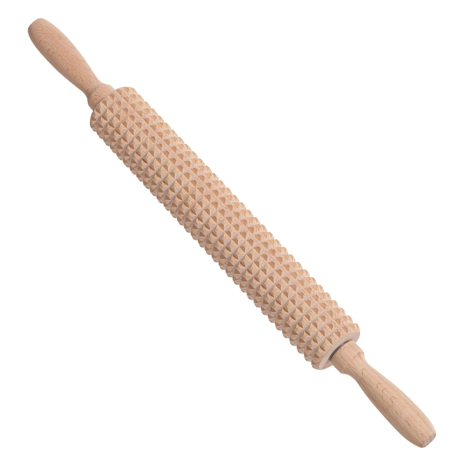 Deep Notched Rolling Pin Wooden Crispbread knobbly fluted 44cm, Wood Color