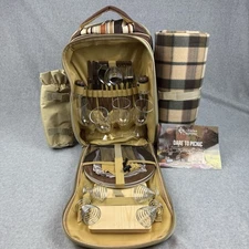 Picnic Backpack Insulated with Blanket and Wine Holder Plates Drinkware Utensils