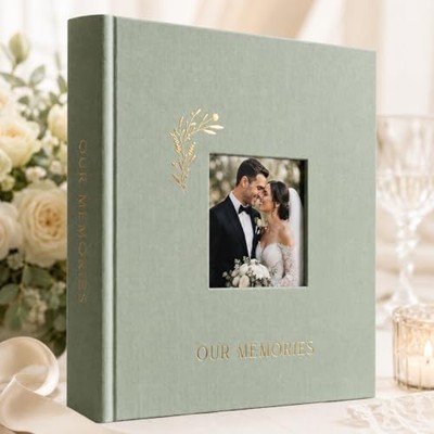 Beautiful Linen Wedding Photo Album For 4x6 Pictures - Safely Sage with window