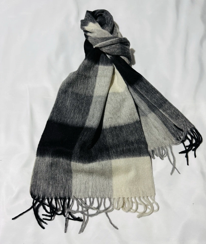 Black & Grey Plaid Cashmere & Lambs Wool Scarf Unisex Winter Scarf Warm Scarf - Image 2 of 4