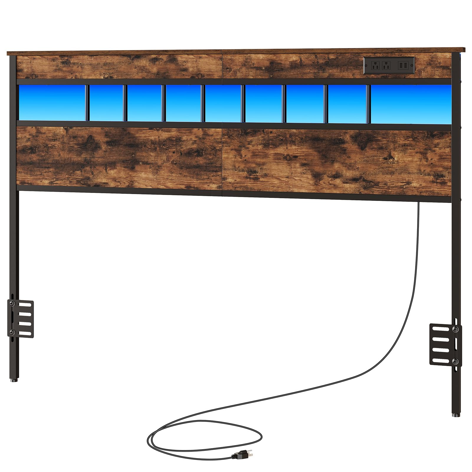 Queen Size Headboard with USB Charging Station & Built-in LED Lights-image