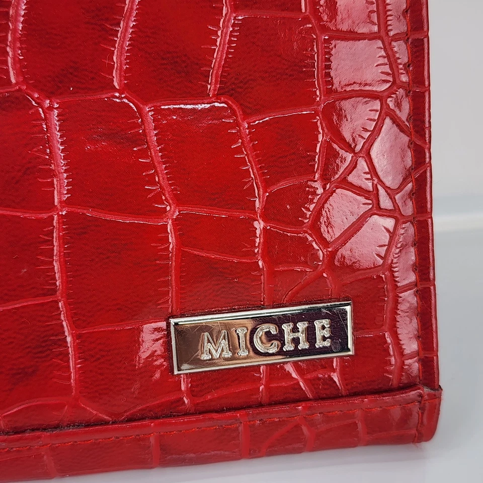 Miche Ella Clásico Envolvente Shell SOLO Rojo Escarlata Cocodrilo Reptil Texturizado Brillante Foto 3 de 4