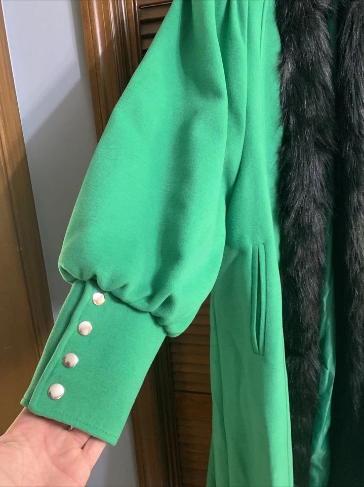 ASHRO Long Green Coat - Faux Fur Trimmed, Size L NWT - Image 4 of 4