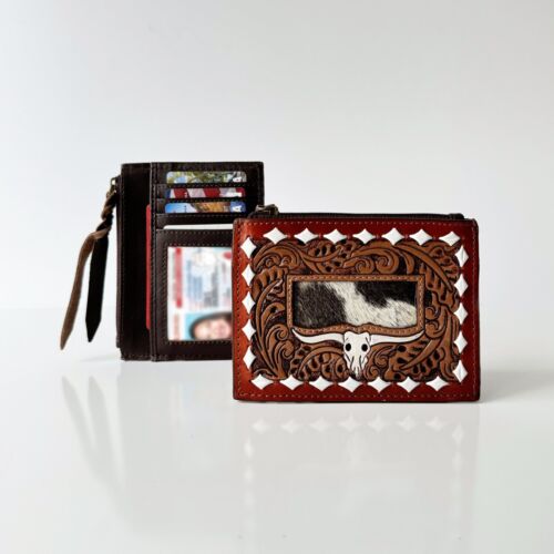 Handcrafted Genuine Leather Card Holder with Western Design - Small Card Wallet - Picture 13 of 16