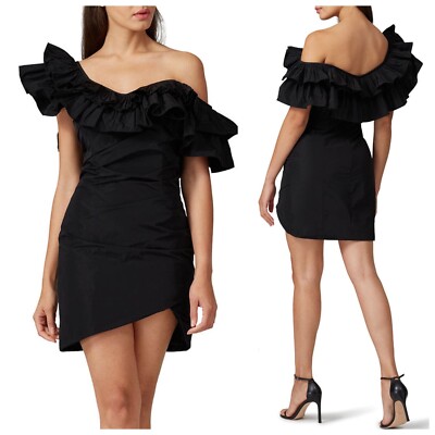 Alexis Benicia One Shoulder Ruffle Ruffled Mini Dress Black - XS X-SMALL