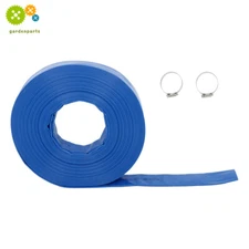100Ft x 1-1/2” Dia PVC Fabric Lay Flat Water Discharge Hose Pool Pond W/ Clamp