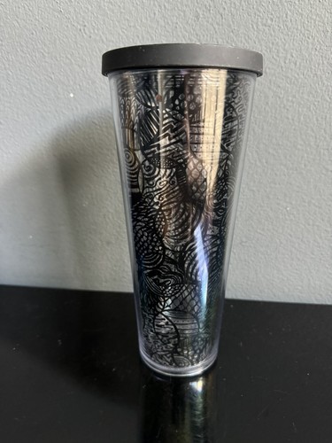 NEW STARBUCKS 24 Oz Venti Tumbler Black Circles Double Wall Insulated + Lid 2014 - Picture 2 of 4