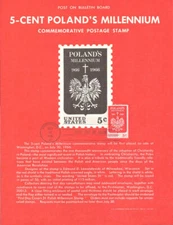 #1313 5c Poland's Millennium Stamp Poster- Unofficial Souvenir Page Flat