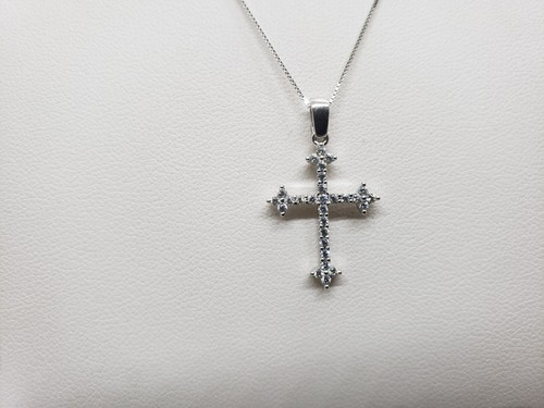 COLLANA DA DONNA CON CROCE CON ZIRCONI IN ORO BIANCO 18KT 750 2,9 GR. (3408) - Foto 2 di 8