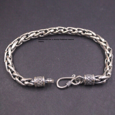 Pure S925 Sterling Silver Bracelet Men Women 6mm Wheat Link Chain