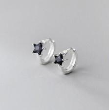 925 Sterling Silver Star CZ Crystal SMALL Huggie Hoop Earrings for Girl A1167