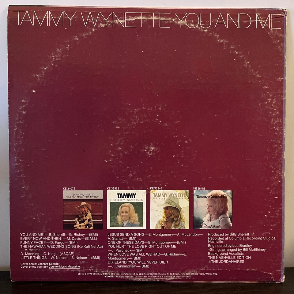 TAMMY WYNETTE - You And Me (1976) - 12" Vinyl Record LP - VG+ Foto 2 de 3