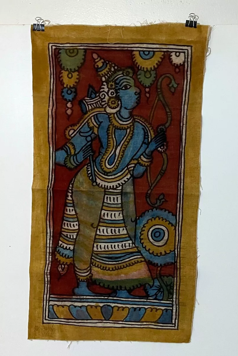 VINTAGE KALAMKARI PAINTING ON COTTOM FABRIC OF A HINDU DEITY FROM INDIA