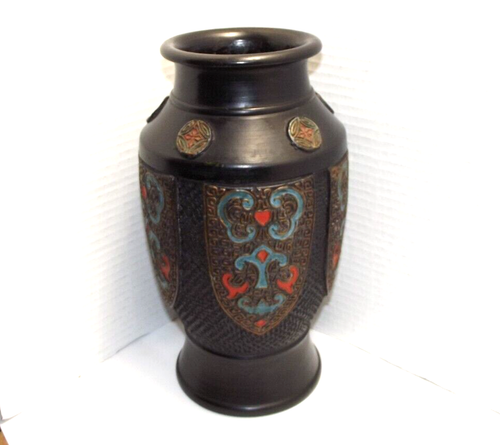 10" Vtg/ Antique Japanese TOKANABE WARE Vase - Hand Painted Black Pottery JAPAN - Picture 15 of 15