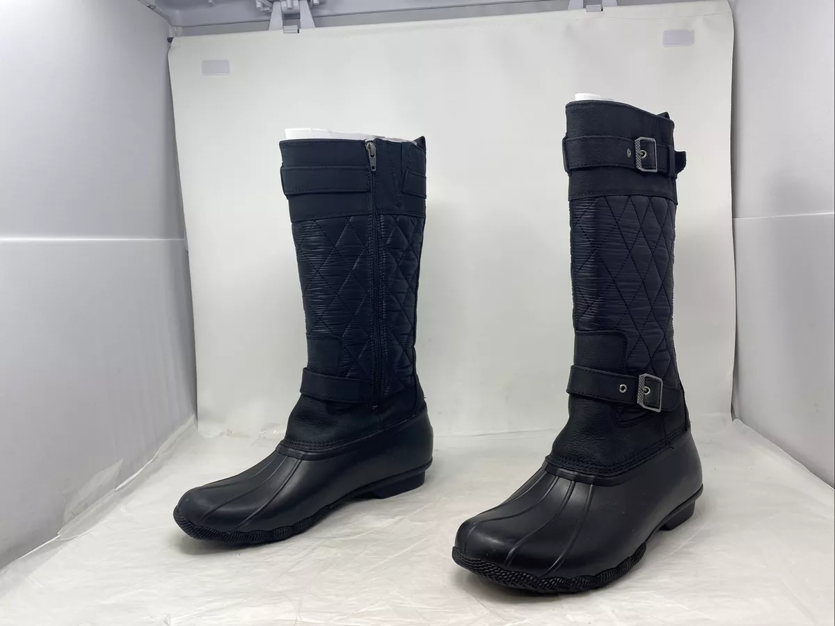 Sperry Women s Saltwater Tall Buckle Nylon Quilt Rain Boot Black Size 11M US
