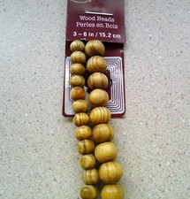 WOOD BEADS  Natural no stain  8mm  6mm ROUND  12" L  NEW USA  SALE