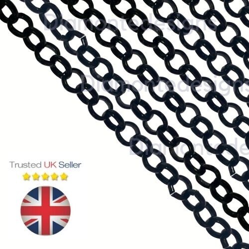 2m Black Colour Jewellery Making Rolo Chain 5mm x 5mm Links Craft