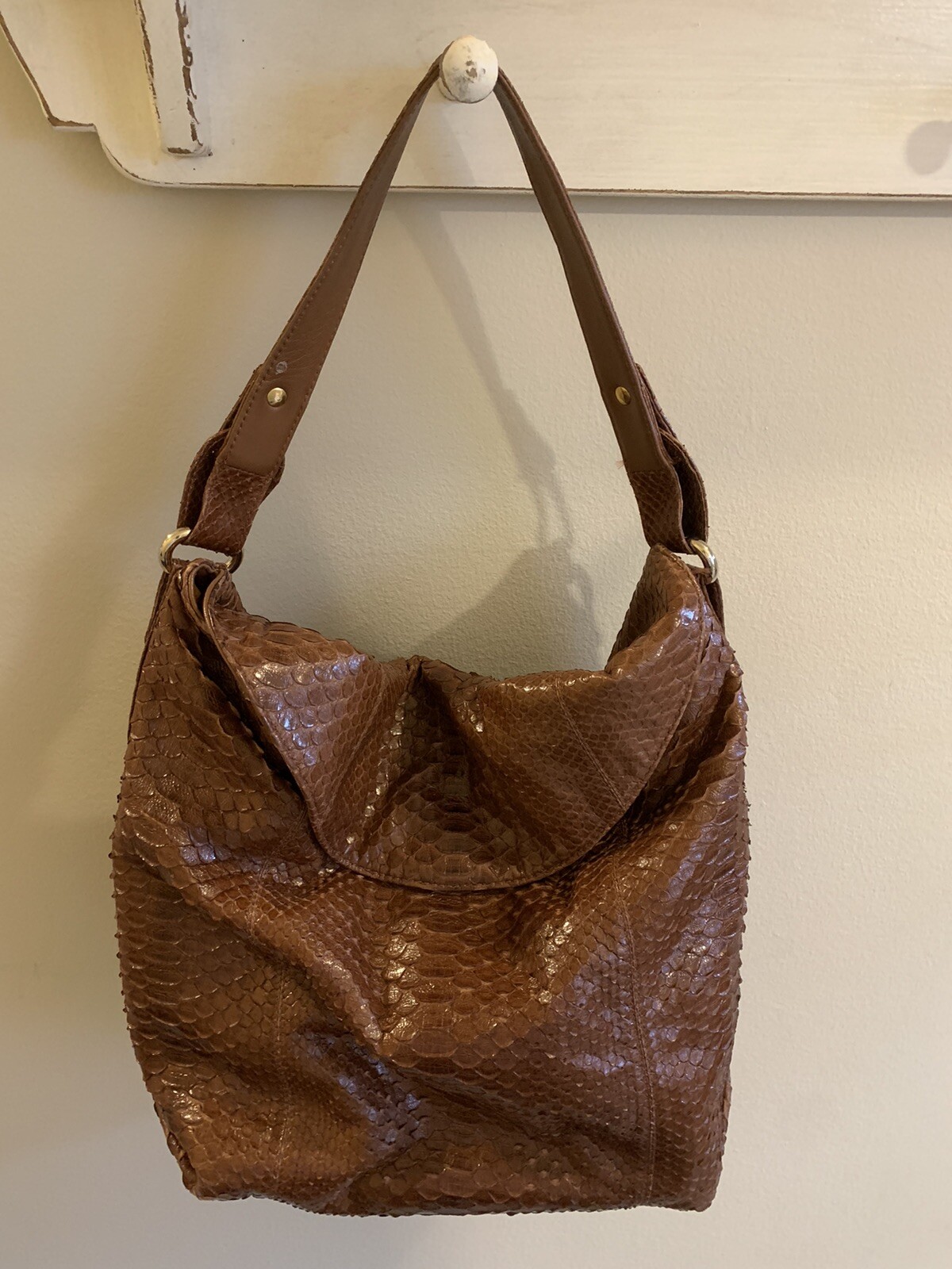 LAI Genuine Python Snakeskin Handbag Light Brown … - image 1