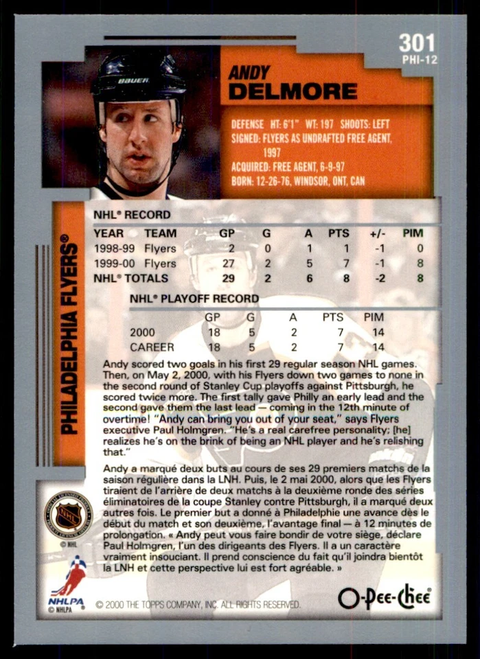2000-01 O-Pee-Chee Andy Delmore Philadelphia Flyers #301 - Image 2 of 2