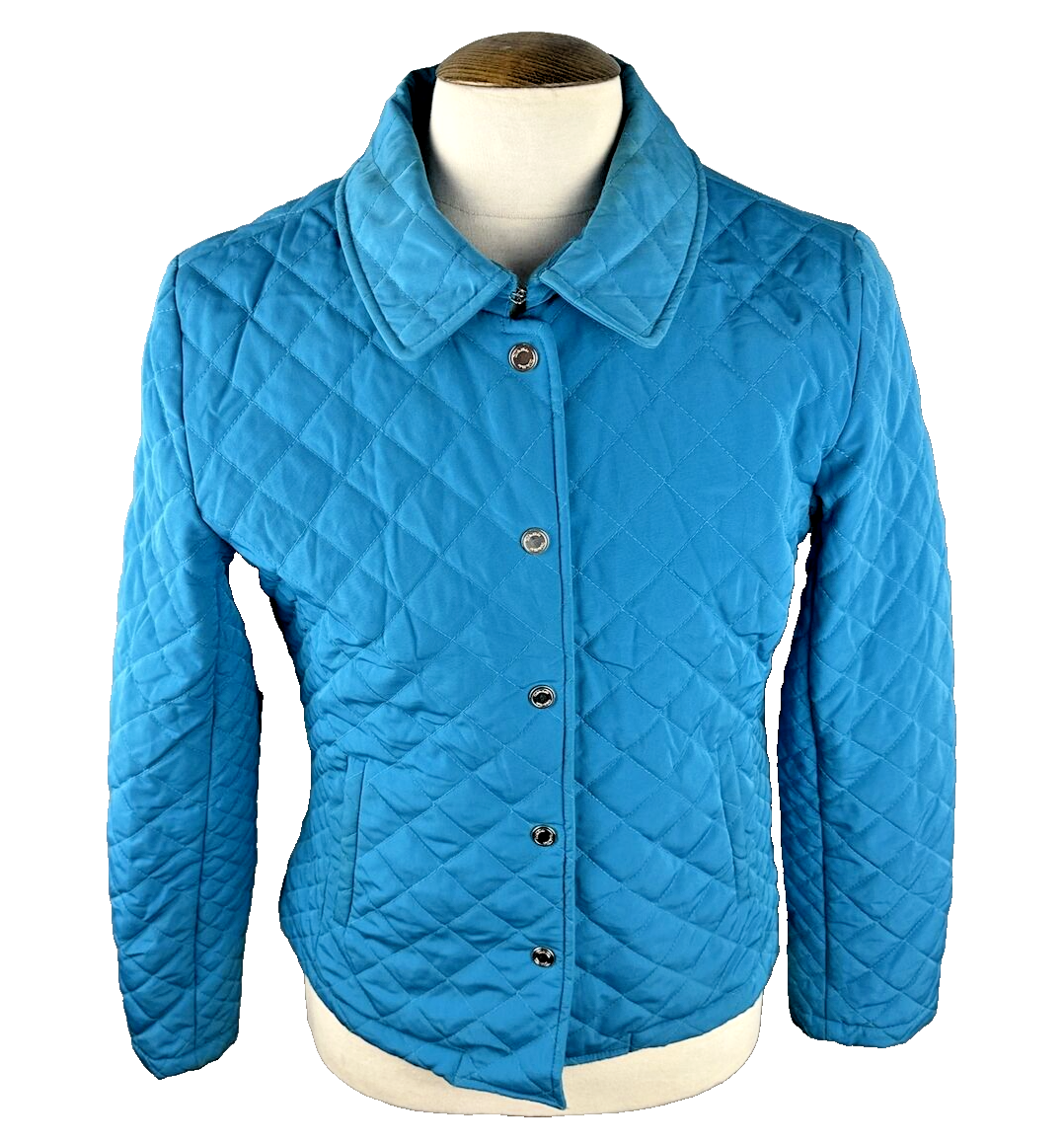 Calvin Klein Women's Blue Quilted Padded Jacket with Button-Up Collar Size M