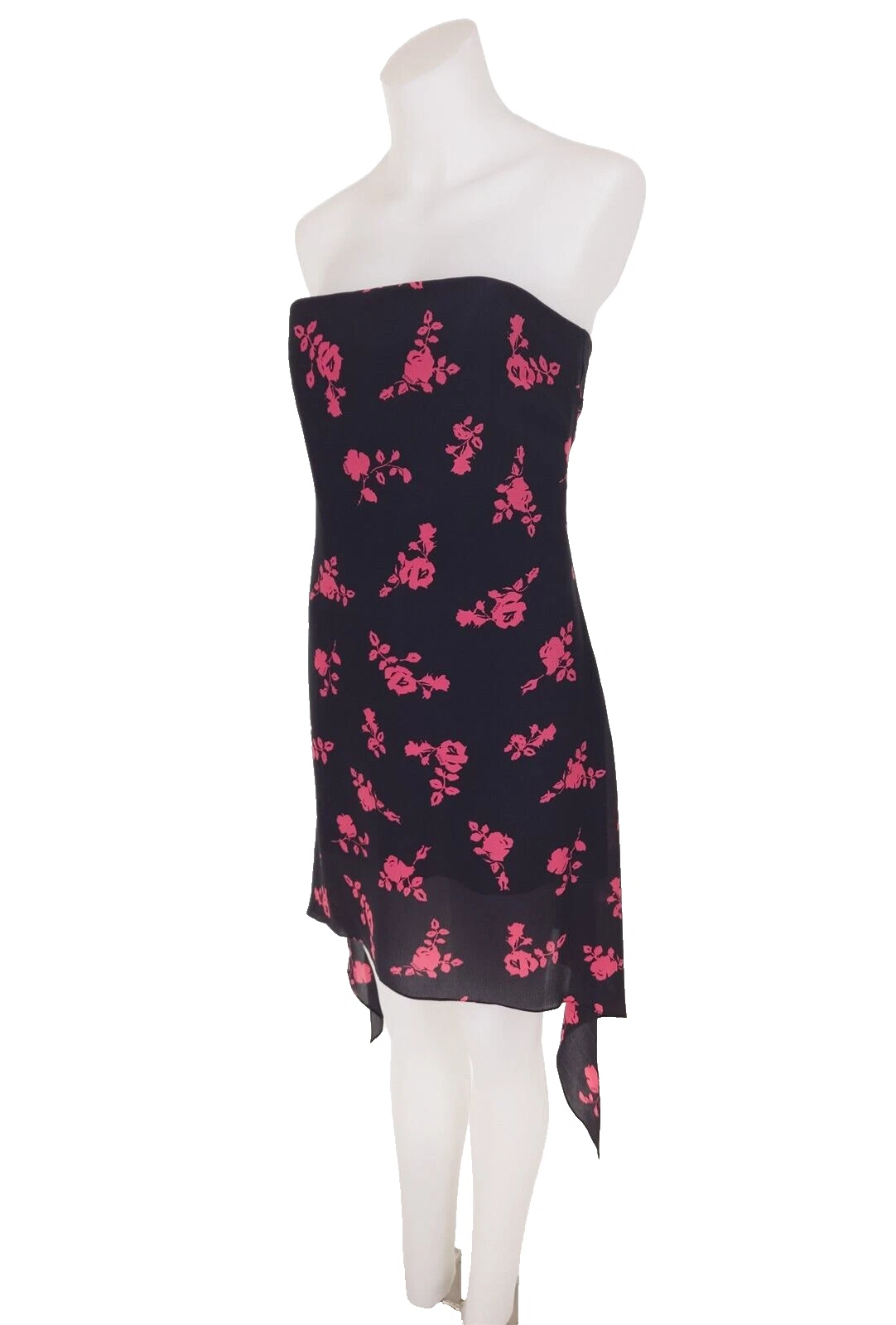 VERSUS VERSACE nuovo 46 US 10 mini abito senza spalline stampa floreale seta crepe nero