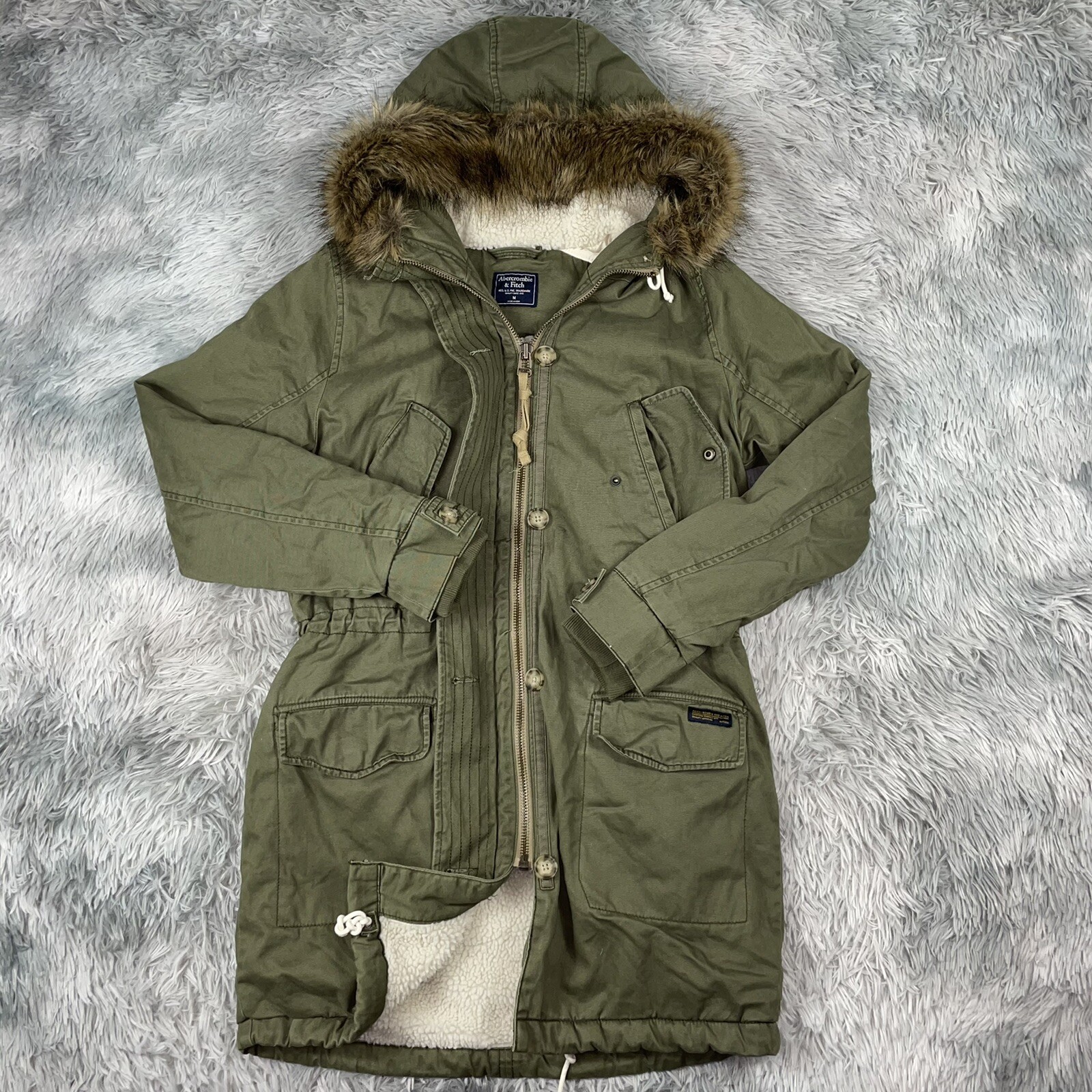 Abercrombie & Fitch Women's Military Sherpa Lined Fur Trimmed Green Field  Jacket | Ebay