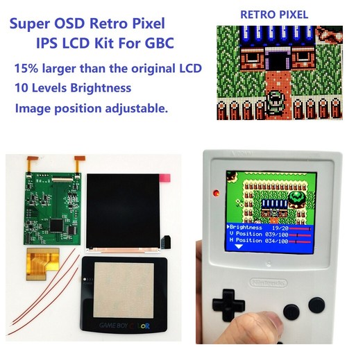 Retro Pixel Large Size IPS Backlight LCD Screen For Game Boy Color GBC Console - Foto 1 di 8