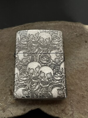 #ad ZIPPO SKULL 5 SIDE SILVER ARMOR IN BOX NEW $159.95