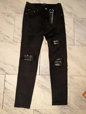 Used Amiri Mx1 Bandana Patched Distressed Black Jeans In Size 38